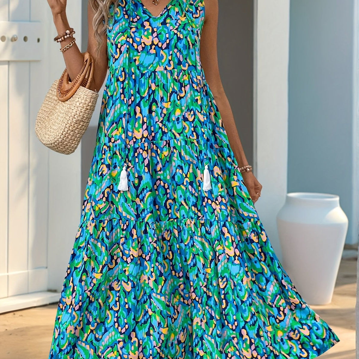 Elowen | Green Tropical Print Maxi Dress