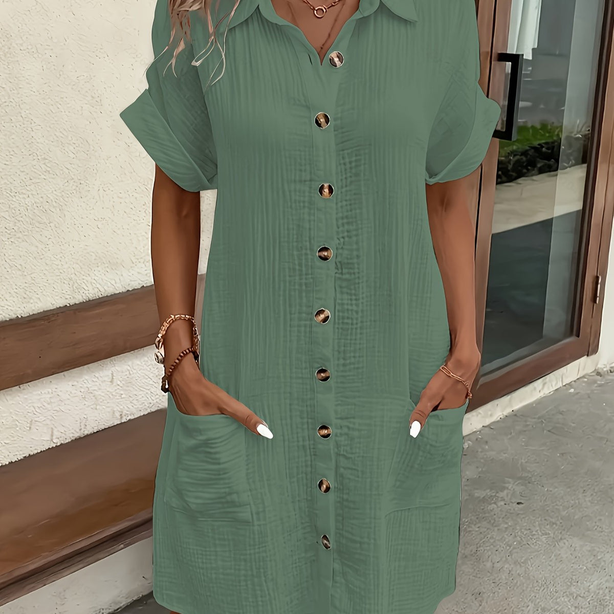 Camille | Blue Button-Front Midi Dress