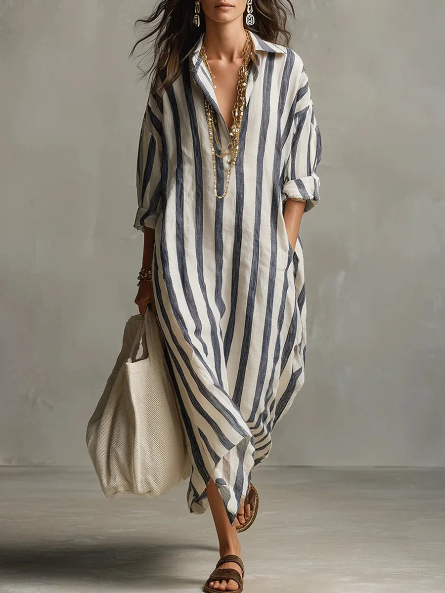 Ottilie | Blue Striped Shirt Maxi Dress