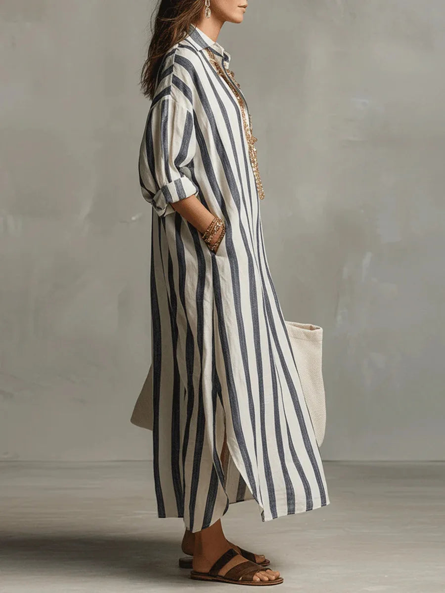 Ottilie | Blue Striped Shirt Maxi Dress
