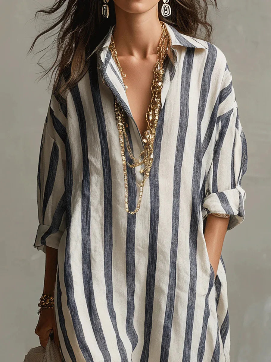 Ottilie | Blue Striped Shirt Maxi Dress