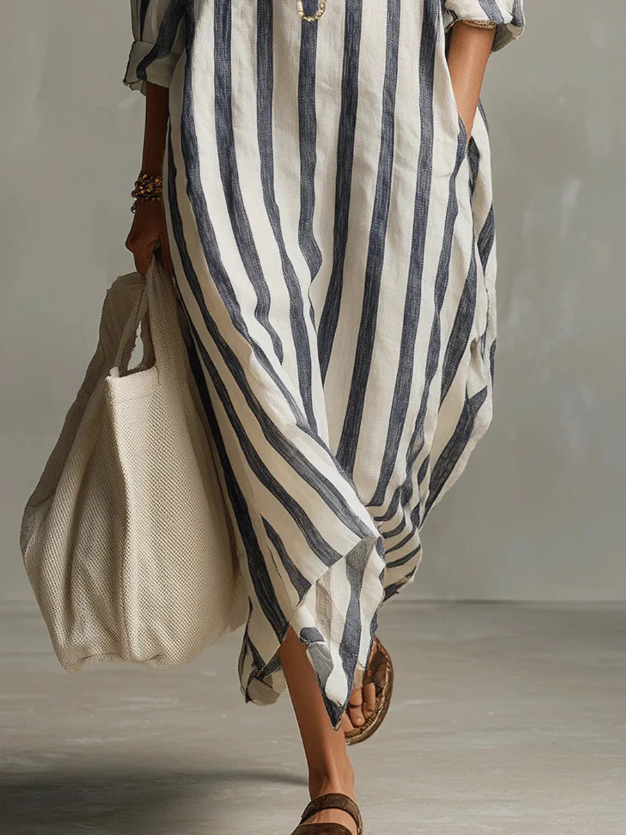 Ottilie | Blue Striped Shirt Maxi Dress