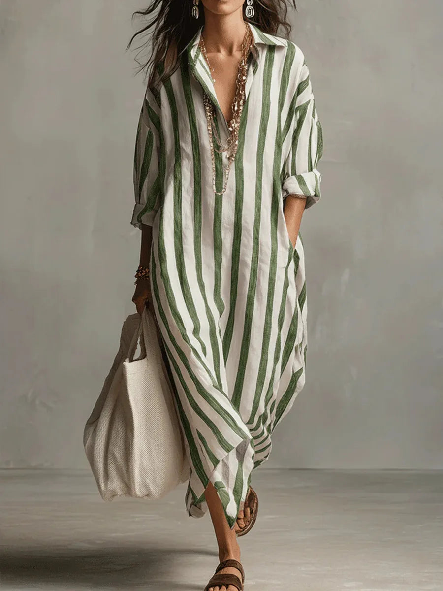 Ottilie | Blue Striped Shirt Maxi Dress