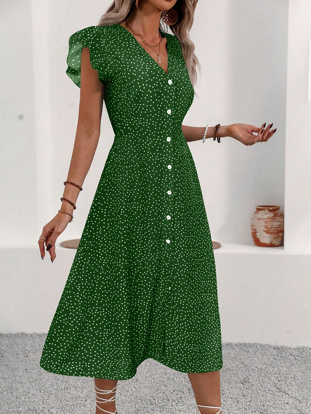 Persephone | Polka Dot Ruffle Maxi Dress