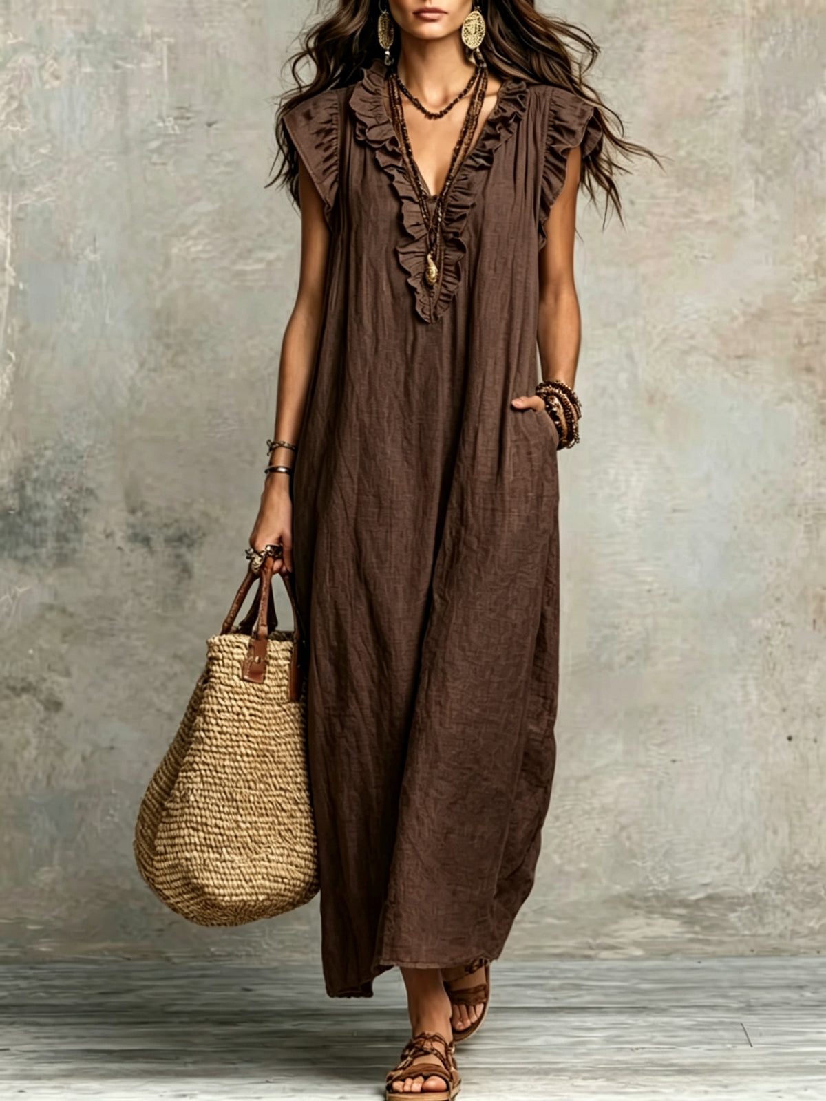 Philippa | Blue Linen Maxi Dress
