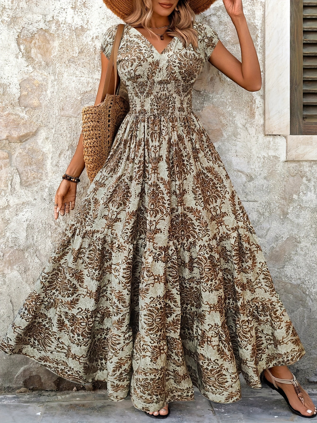 Primrose | Green Floral Tiered Maxi Dress