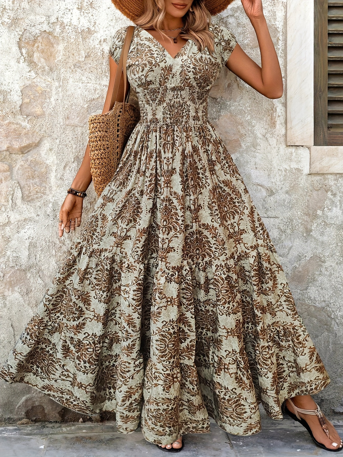 Primrose | Green Floral Tiered Maxi Dress
