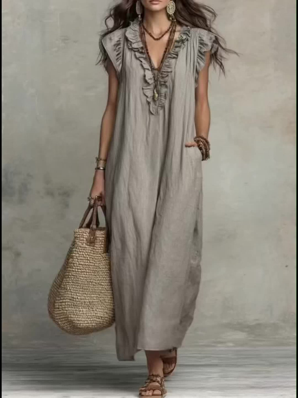 Philippa | Blue Linen Maxi Dress