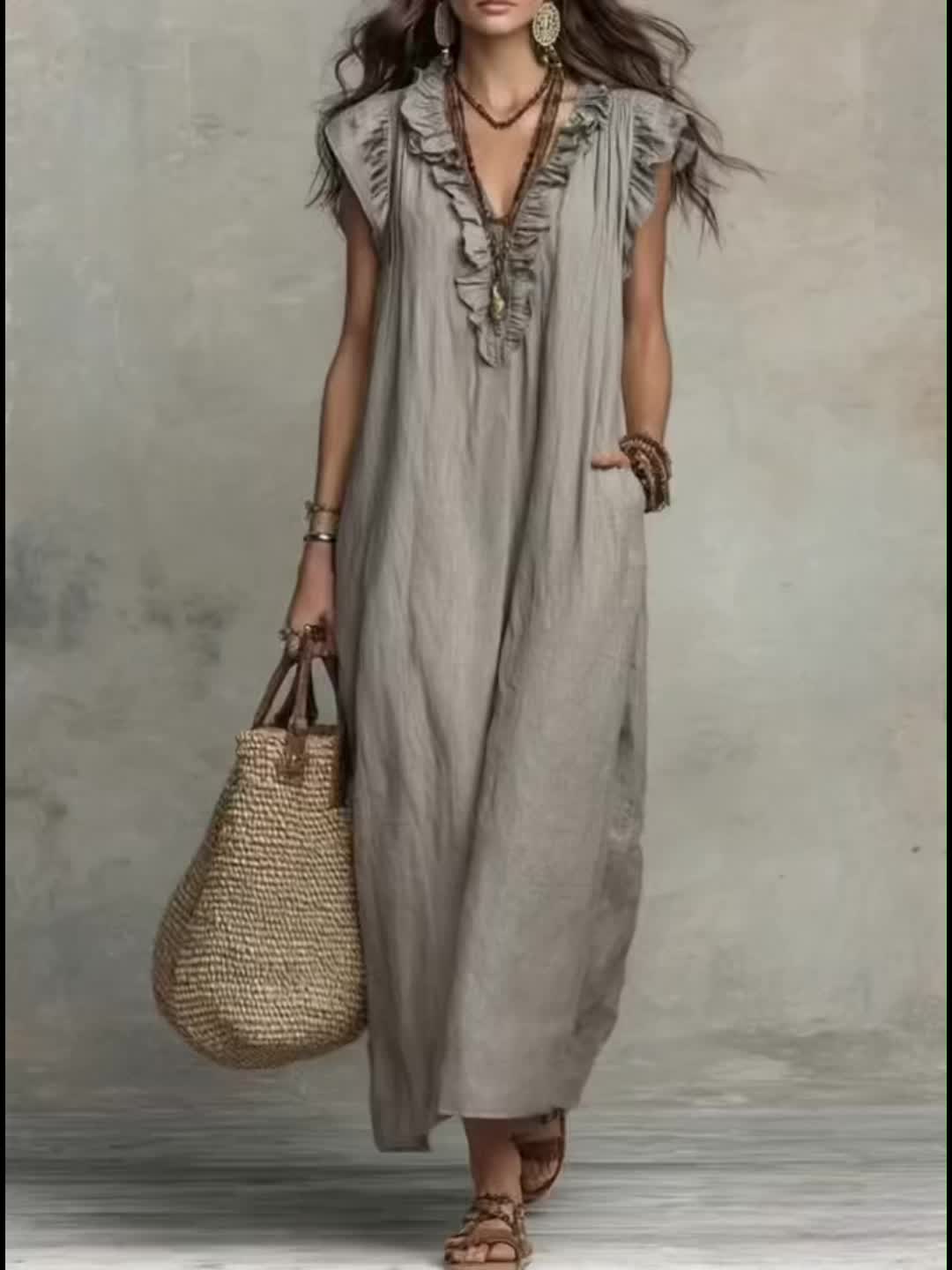 Philippa | Blue Linen Maxi Dress
