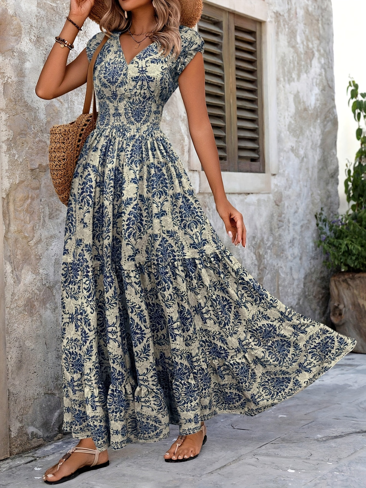 Primrose | Green Floral Tiered Maxi Dress