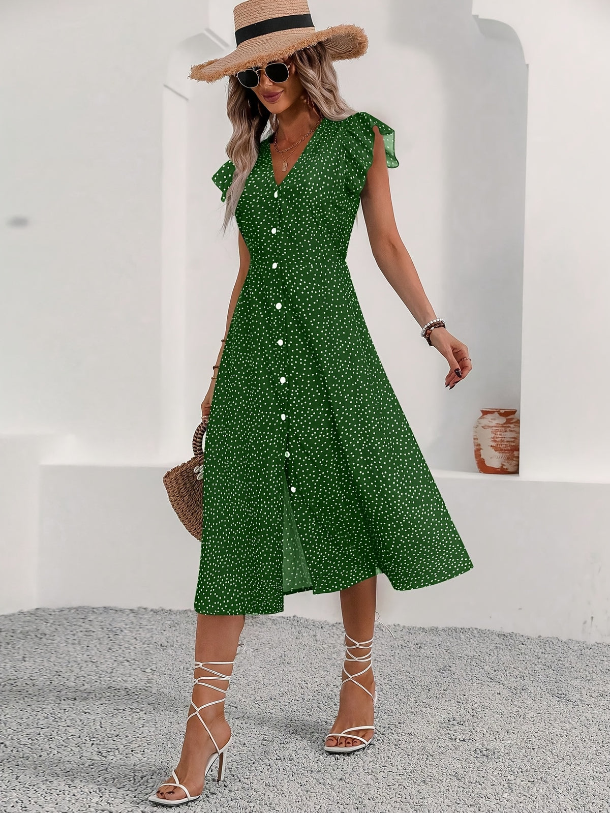 Persephone | Polka Dot Ruffle Maxi Dress