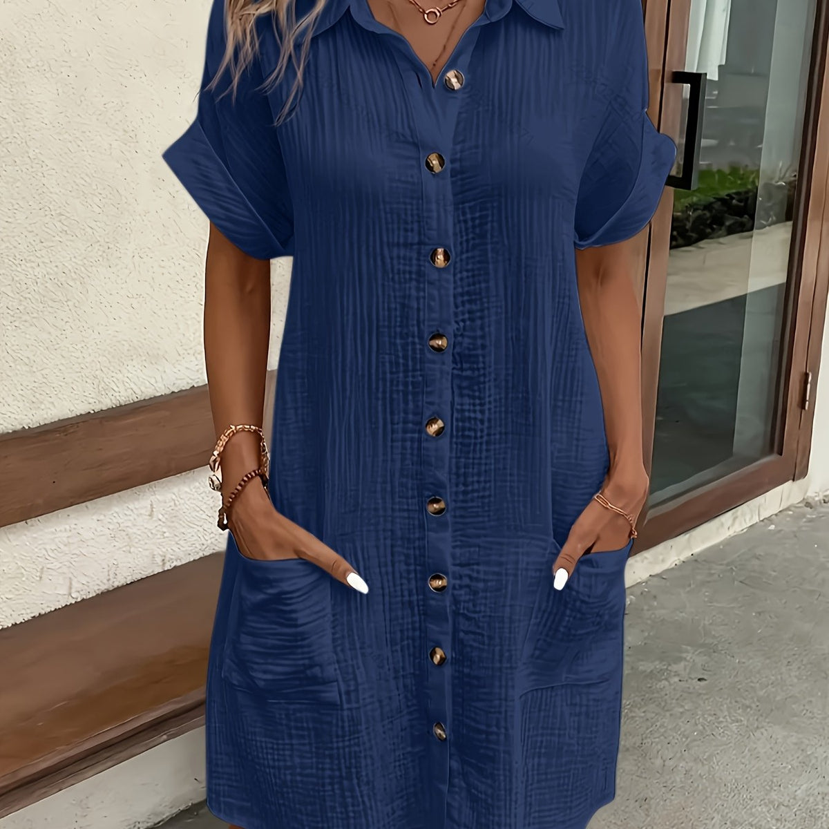 Camille | Blue Button-Front Midi Dress