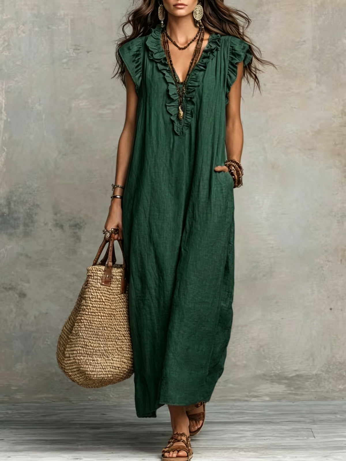 Philippa | Blue Linen Maxi Dress
