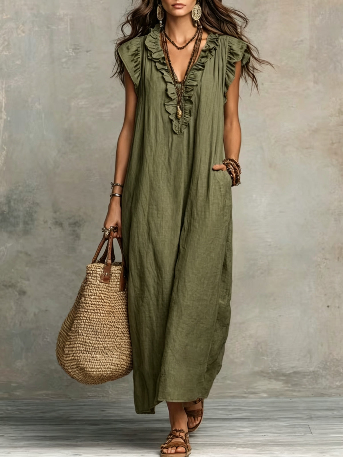 Philippa | Blue Linen Maxi Dress