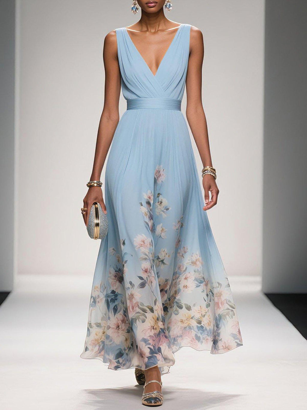 Harper | Blue Floral Wedding Guest Maxi Dress