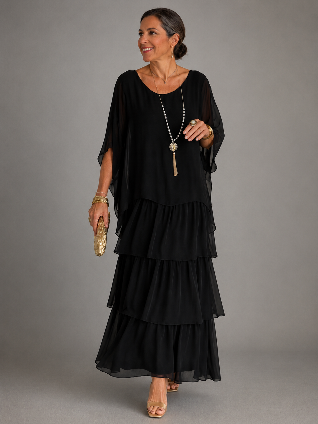 Marceline | Black Bohemian Flutter Maxi Dress