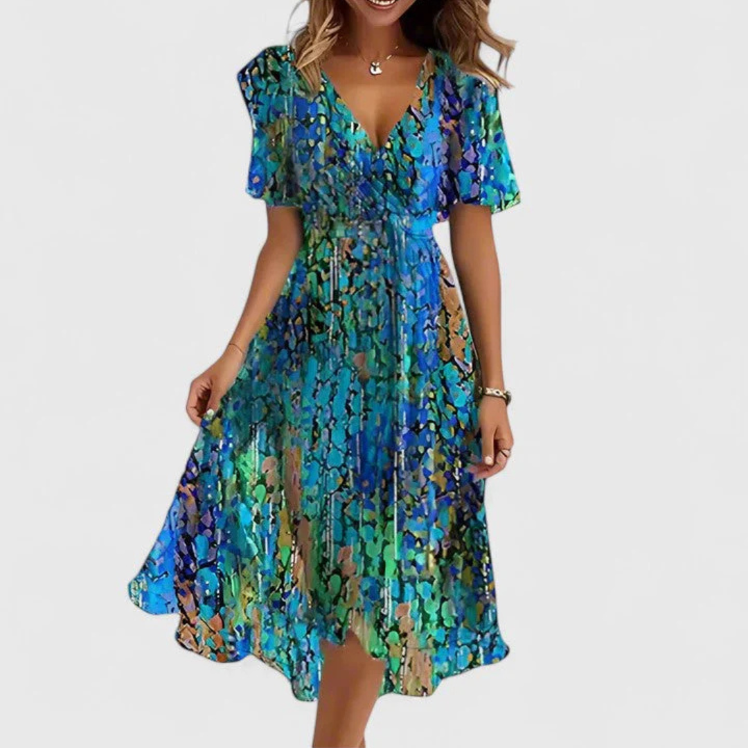 Noor | Pink Floral V-Neck Midi Dress