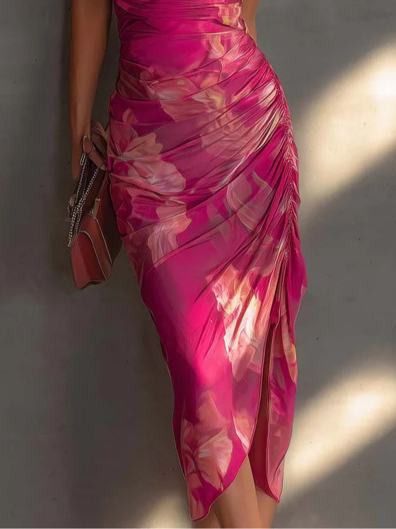 Roxanne | Fuchsia Floral Bodycon Maxi Dress