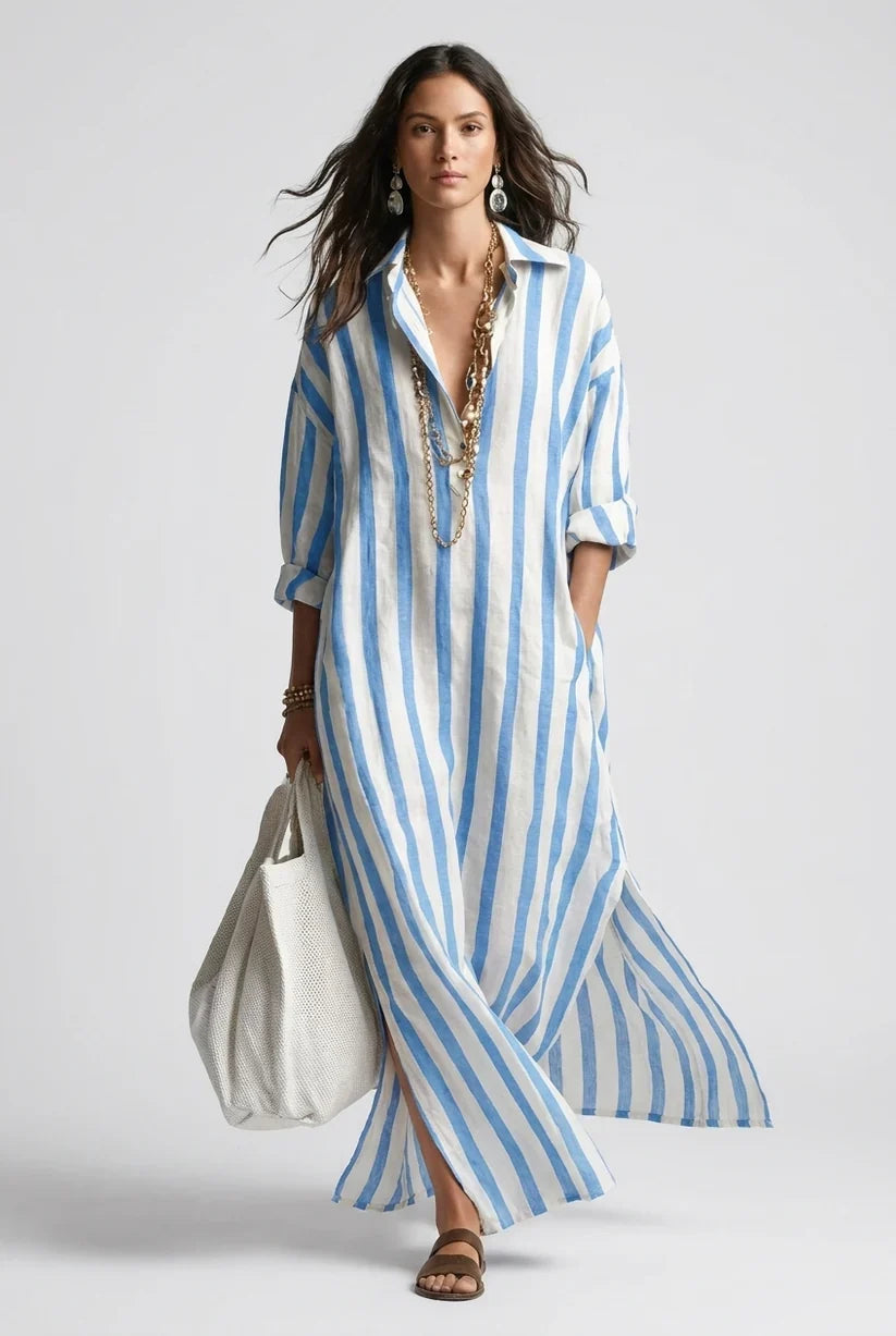Ottilie | Blue Striped Shirt Maxi Dress